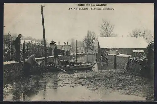 AK Saint-Maur, Crue de la Marne à l`Avenue Beaubourg