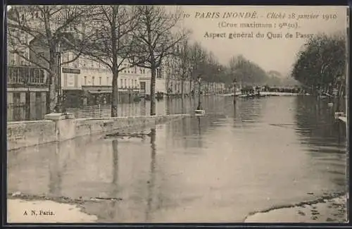 AK Paris, Aspect général du Quai de Passy lors de l`inondation de janvier 1910