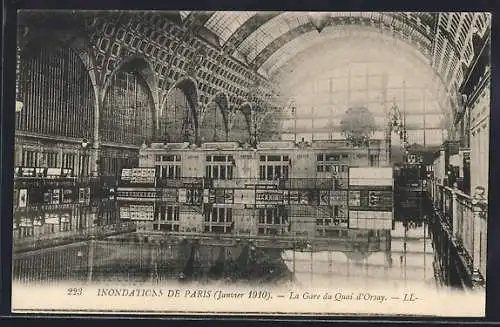 AK Paris, La Gare du Quai d`Orsay inondée (Janvier 1910)