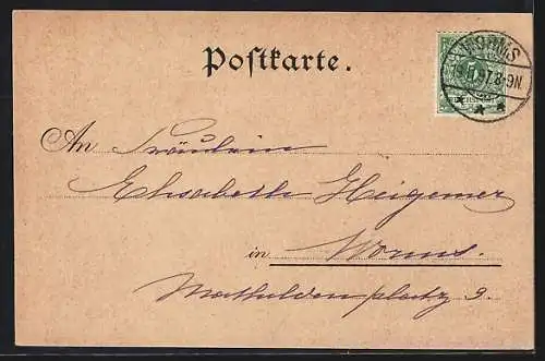 Lithographie Worms, Festspielhaus, Lutherdenkmal, Dom