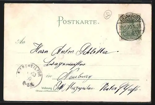 Lithographie Frankfurt /Main, Hauptbahnhof und Börse