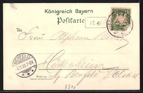 Lithographie Nürnberg, Henkersteg, Burg, Runder Thurm mit Brunnenhaus