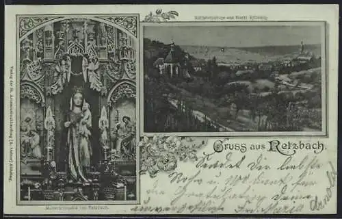 Mondschein-AK Retzbach, Muttergottesbild, Wallfahrtskirche am Markt