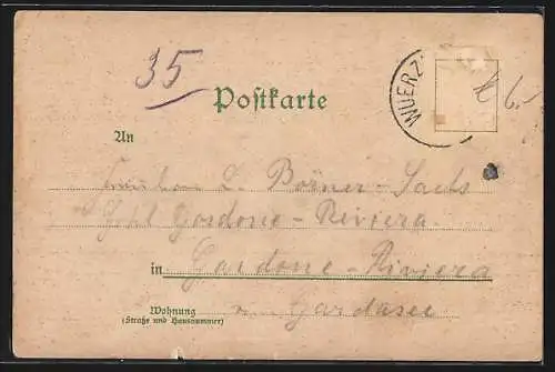 Lithographie Würzburg, Panorama, Stift Haug Kirche, Alte Brücke mit Festung