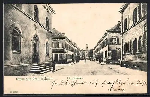 AK Germersheim, Lillienstrasse mit Passanten