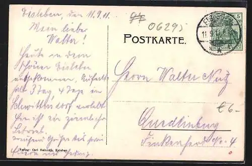 AK Eisleben, Sängerhäuserstrasse mit Geschäften Schlächterei Hermann Lindrath und Holzwarenlager Carl Niedermeyer