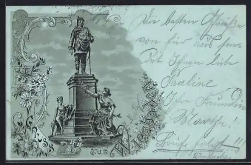 Mondschein-Lithographie Wiesbaden, Blick auf das Bismarck-Denkmal