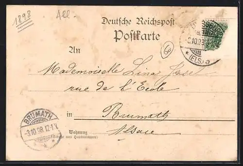AK Kehl, Hotel zur Blume v. Georg Held, Bezirksamt und Bahnhof, Kinder in Hanauer Tracht