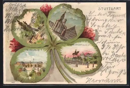 Passepartout-Lithographie Stuttgart, Denkmal Kaiser Wilhelm I, Schlossplatz, Eugensbrunnen