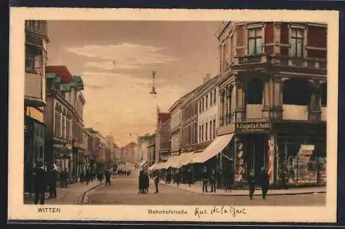 AK Witten, Bahnhofstrasse mit Geschäften A. Coppel & Co. Nachf.