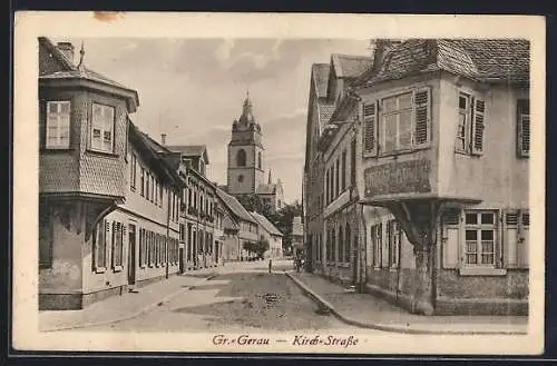 AK Gr.-Gerau, Hotel Adler in der Kirch-Strasse mit Blick auf die Kirche