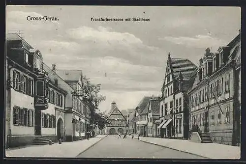AK Gross-Gerau, Frankfurterstrasse mit Stadthaus und Geschäft Schade & Füllgrabe