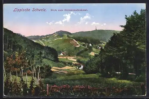 AK Detmold /Lippische Schweiz, Blick zum Hermannsdenkmal