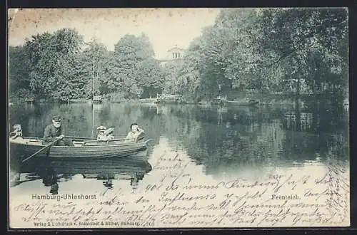 AK Hamburg-Uhlenhorst, Feenteich mit Ruderboot