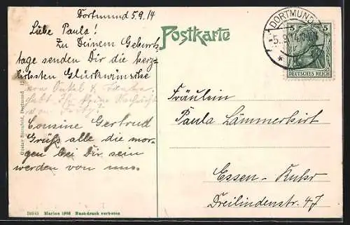 AK Dortmund, Kaiser Wilhelm Hain mit Kanone