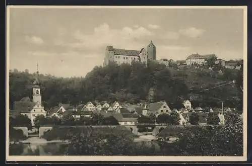 AK Rothenfels a. M., Ortsansicht mit Burg im Hintergrund