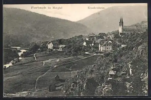 AK Forbach /Murgtal, Teilansicht mit Murgbrücke u. Krankenheim