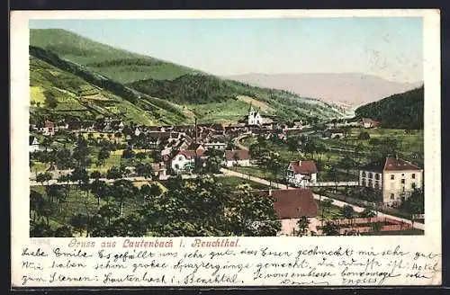AK Lautenbach /Renchtal, Gesamtansicht mit Strasse und Bergblick