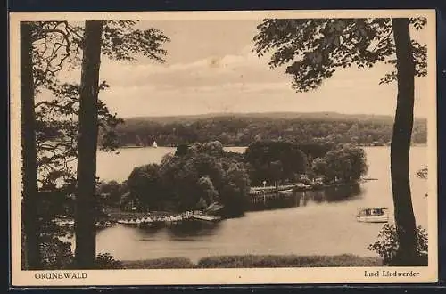 AK Berlin-Grunewald, Insel Lindwerder mit Booten