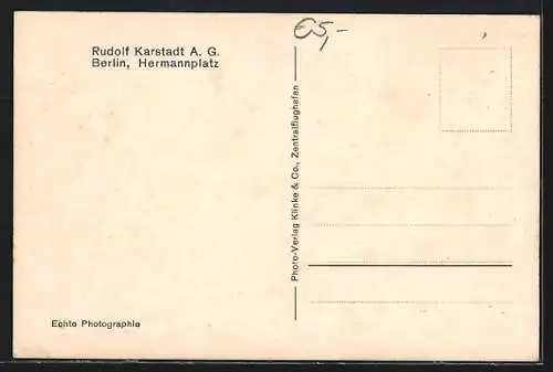AK Berlin-Neukölln, Karstadt-Haus am Hermannplatz aus der Vogelschau