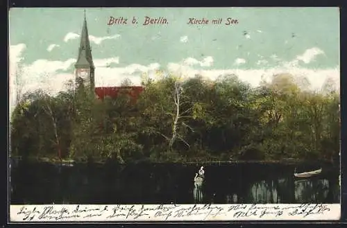 AK Berlin-Britz, Kirche mit See