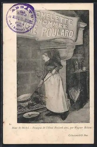 AK Mont St-Michel /Manche, Enseigne de l`Hotel Poulard ainé, par Wagner Robion