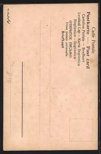 Lithographie Letzte Hose, du musst wandern, Mann vor einem Leihhaus, Neujahrsgruss