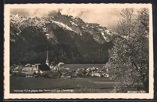 AK Abtenau /Salzburg, Ortsansicht gegen das Tennengebirge