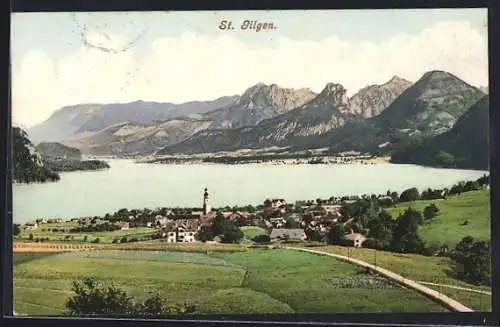 AK St. Gilgen, Ortsansicht mit See