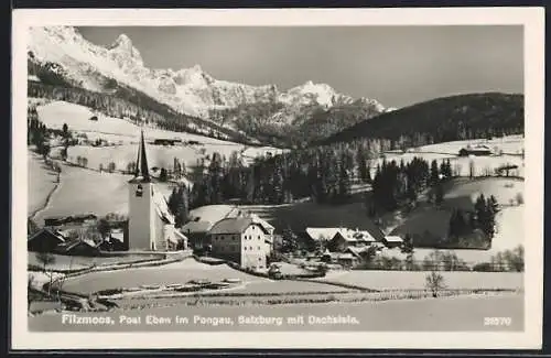 AK Filzmoos /Eben, Ortsansicht mit Kirche und Dachstein