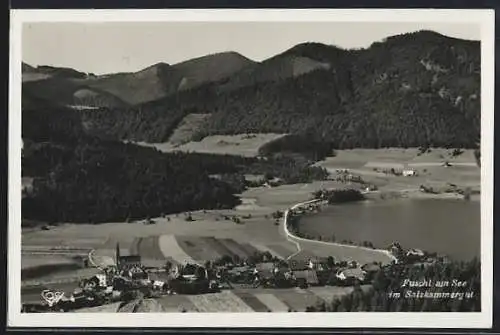 AK Fuschl am See, Ortsansicht mit See und Bergen