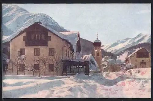 AK St. Anton am Arlberg, Ortsansicht gegen West bei Schnee