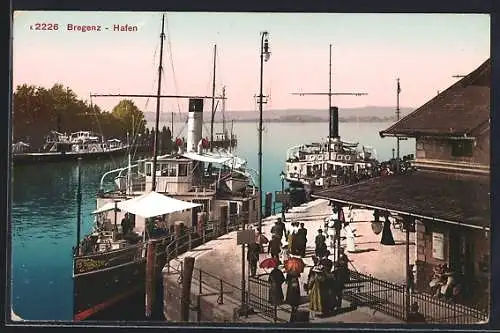 AK Bregenz, Hafen, Dampfer, Leute