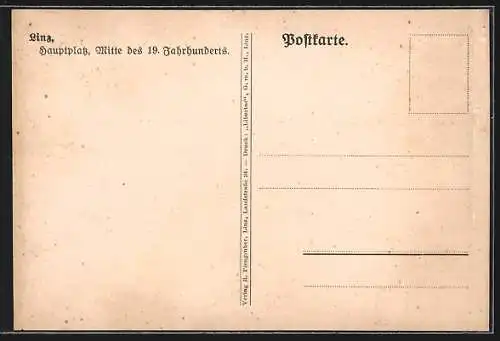 Künstler-AK Linz, Hauptplatz Mitte des 19. Jahrhunderts