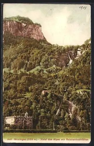 AK Meiringen, Hotel des Alpes mit Reichenbachfällen