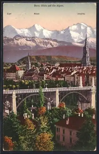 AK Bern, Ortsansicht gegen Eiger, Mönch und Jungfrau