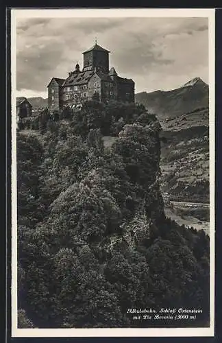 AK Ortenstein /Albulabahn, Das Schloss mit Piz Beverin