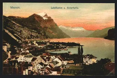 AK Weesen, Ortsansicht mit Leistkamm und Alvierkette