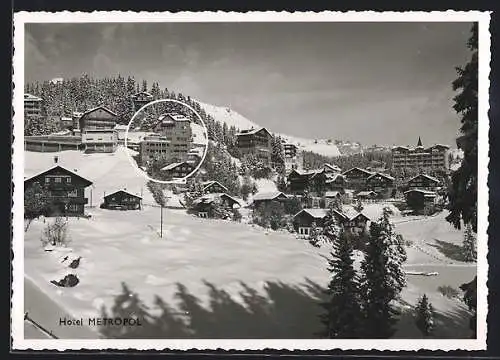 AK Arosa, Ortsansicht mit dem Hotel Metropol im Winter