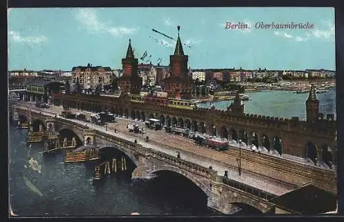 AK Berlin-Friedrichshain, Oberbaumbrücke aus der Vogelschau