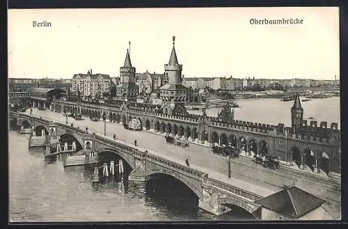 AK Berlin-Friedrichshain, Blick auf die Oberbaumbrücke