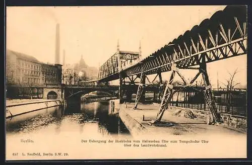 AK Berlin-Kreuzberg, Übergang der Hochbahn vom Halleschen Ufer zum Tempelhofer Ufer