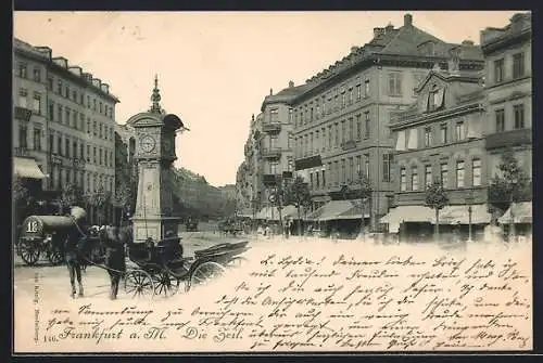 AK Frankfurt /Main, Pferdekutsche und Geschäfte an Der Zeil