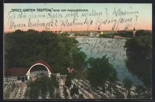 AK Berlin-Treptow, Blick vom Aussichtsturm, Spree-Garten