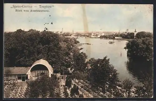 AK Berlin-Treptow, Blick vom Aussichtsturm, Spree-Garten