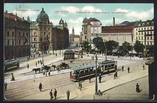 AK Dresden, Strassenbahnen am Postplatz