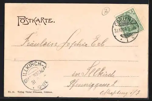 AK Coblenz-Ehrenbreitstein, Blick auf den Ort bei Mondschein