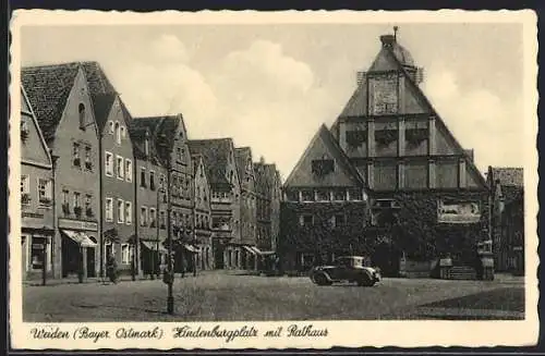 AK Weiden /Bayer. Ostmark, Hindenburgplatz mit Zigarettengeschäft und Rathaus