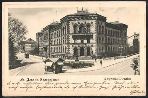 AK St. Johann-Saarbrücken, Strassenbahn an der Bergwerks-Direktion