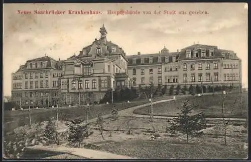 AK Saarbrücken, Neues Saarbrückener Krankenhaus, Hauptgebäude von der Stadt aus ges.
